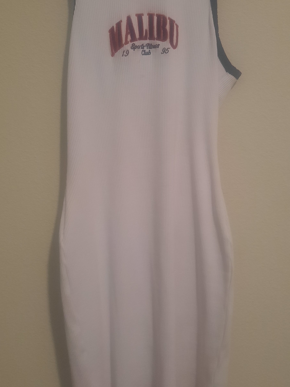 Malibu White Ribbed Tank Dress with Burgundy Logo
